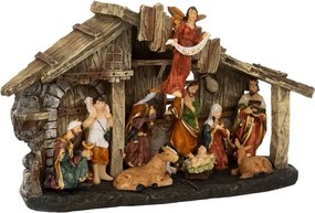 LED Kerststal met 11 Figuurtjes - 3 LED-lampjes - Hoogte 18 cm - Warm Wit Licht - Werkt op batterijen (2 x LR44)