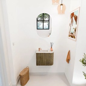 Mondiaz Joya DLux 50cm toiletmeubel ronding rechts dusk met wastafel faye links 1 kraangat ostra