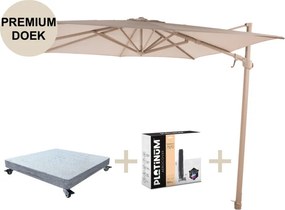 Siesta premium zweefparasol 300x300 cm latte frame sand 4 Seasons Outdoor met robuust 90 KG voet en hoes
