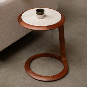 Zuiver Doppio Walnoot Bijzettafel Met Travertin - 41 X 45cm.