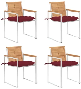 vidaXL Tuinstoelen 4 st met kussens massief teakhout