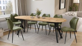 Mazzoni ALMO Artisan Eiken / zwarte poten - OVALE UITSCHUIFTAFEL 140-240 cm VOOR 10-12 PERSONEN