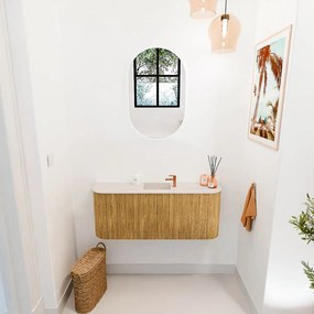 Mondiaz Joya DLux 105cm toiletmeubel ronding links/rechts oak met wastafel faye midden 1 kraangat meli