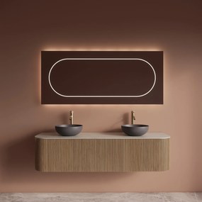 Gliss Design Alluro badmeubel ribbelfront met ronding links/rechts 160cm mist en wit marmer toppaneel