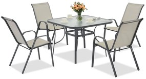 Modena metalen tuinmeubelen voor 4 personen met Garden Point vierkante tafel lichtgrijs