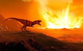 Ilustratie Tyrannosaurus observing asteroid impact, illustration, MARK GARLICK/SCIENCE PHOTO LIBRARY