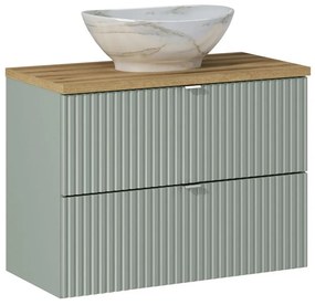 Comad Reed Green badmeubel ribbelfront 80cm met 2 lades en marmerlook waskom