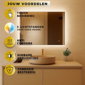 Badkamerspiegel Rechthoek Quatro 80x60CM | LED | Verwarming | Dimbaar