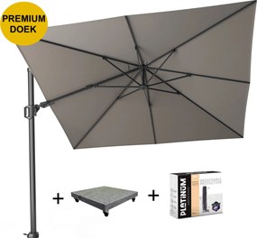 Challenger T2 premium zweefparasol 300x300 cm manhattan met 90KG voet en hoes