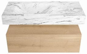 Mondiaz Alan DLux badmeubel 100cm washed oak 1 lade met wastafel glace links 1 kraangat