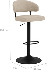 Mazzoni IRIS Beige (stof Basel 24)/zwarte poot - GESTOFFEERDE BARKRUK VOOR KEUKEN/BAR