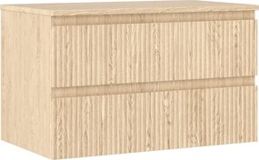 Mexen Rivel badkamerkastje onder wasbak 80 cm met blad, 2 lades, geribbeld, eik - 91A20-08047-2-BFFC81