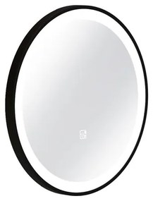 Sjithouse Furniture Luxe Spiegel Rond 40cm met zwart kader geïntegreerde LED verlichting kleurwissel wit/warm wit spiegelverwarming mat 4TS40054