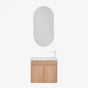 Narek Zwevend Houten Badkamermeubelset Met Geïntegreerde Wastafel Ash Brown & Ovaal Met Opbergruimte 45x90 Cm Abner & Wit ↑20 - Sklum