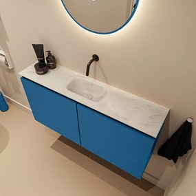 Mondiaz Ture DLux toiletmeubel 100cm jeans met wastafel opalo midden zonder kraangat