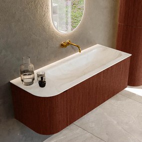 Mondiaz Kurve-dlux 125cm badmeubel ronding links ruby met 1 lade en deur en wastafel big medium rechts zonder kraangat ostra