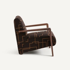 Fauteuil van massief notenhout, wol en polyester, Sanami