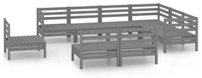vidaXL 9-delige Loungeset massief grenenhout grijs