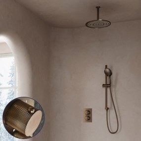 Saniclear Antique Curved inbouw regendouche met 30cm hoofddouche, plafondarm, 2 standen handdouche en glijstang verouderd messing