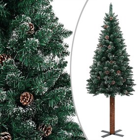 vidaXL Kerstboom met LED's en hout en witte sneeuw smal 150 cm groen
