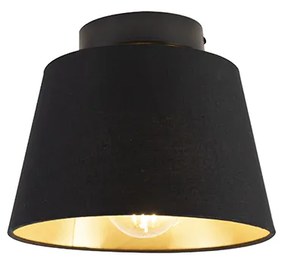 Plafondlamp met katoenen kap zwart met goud 20 cm - Combi zwart