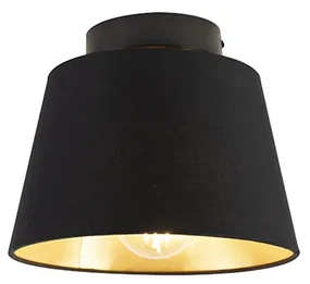 Stoffen Plafondlamp met katoenen kap zwart met goud 20 cm - Combi zwart Klassiek / Antiek E27 rond Binnenverlichting Lamp