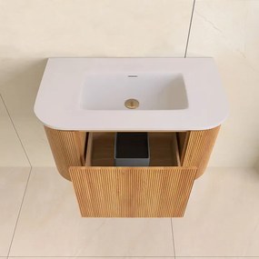 Lambini Designs Eleganza rond badmeubel 80cm acacia met ribbelfront en wastafel zonder kraangat
