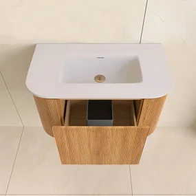 Lambini Designs Eleganza rond badmeubel 80cm acacia met ribbelfront en wastafel zonder kraangat