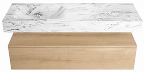 Mondiaz Alan DLux badmeubel 130cm washed oak 1 lade met wastafel glace links zonder kraangat