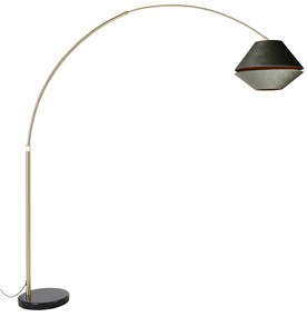 Booglamp messing met zwart met dubbele velours kap groen - XXL Klassiek / Antiek, Modern E27 rond Binnenverlichting Lamp