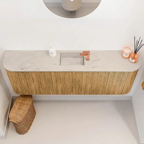 Mondiaz Joya DLux 125cm toiletmeubel ronding links/rechts oak met wastafel faye midden 1 kraangat opalo