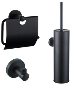 Fortifura Calvi Toiletset - toiletborstelhouder - gesloten - handdoekhaak - toiletrolhouder - met klep - mat zwart SW1183143/SW1111541/SW639932