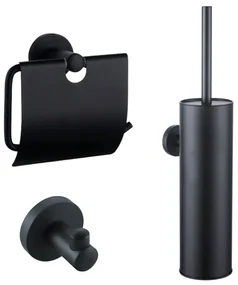 Fortifura Calvi Toiletset - toiletborstelhouder - gesloten - handdoekhaak - toiletrolhouder - met klep - mat zwart SW1183143/SW1111541/SW639932