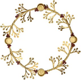 Krans kandelaar, brass, kralen en takjes, Ø20 cm