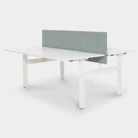 Bench werkplek handslinger, wit blad, 2 x 160 x 80 cm ( met blauw zichtschot )