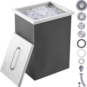 VEVOR Drop-in ijsbox, 25,3 liter roestvrijstalen ijskoeler, 355 x 305 x 461 mm commerciële ijscontainer met deksel, ingebouwde ijskast, afvoerpijp en afvoerplug inbegrepen