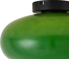 Retro plafondlamp zwart met groen glas 30cm - Glaze