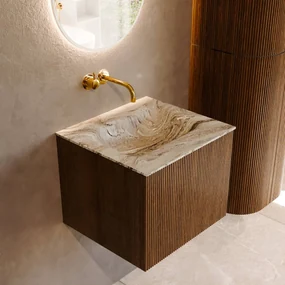 Mondiaz Kurve-dlux 50cm badmeubel dusk met 1 lade en wastafel grunne midden zonder kraangat glace