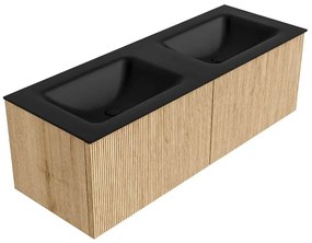 Mondiaz Kurve 130cm badmeubel oak met 2 lades en wastafel cloud dubbel zonder kraangat urban
