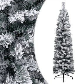 vidaXL Kerstboom met LED's en sneeuwvlokken smal 210 cm PVC groen