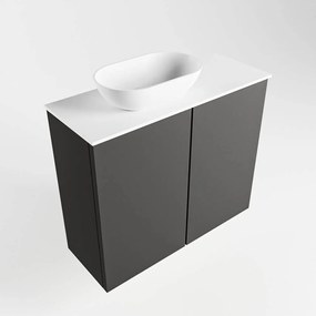 Mondiaz Fowy toiletmeubel 60cm dark grey met witte waskom links en kraangat