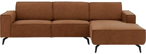 Goossens Hoekbank Hercules bruin, microvezel, 3-zits, modern design met chaise longue rechts