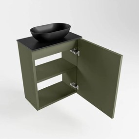 Mondiaz Fowy toiletmeubel 40cm army met zwarte waskom midden zonder kraangat