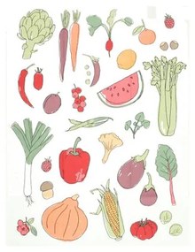 Theedoek, bio-katoen, fruit en groente 50 x 70 cm