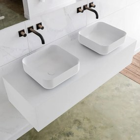 Zaro Lagom volledig naadloos solid surface onderkast met topblad 130cm mat wit met 1 lades Push tot open. Compleet met solid surface opzetkom met 0 kraangat(en)