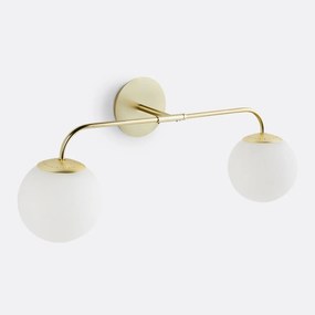 Dubbele wandlamp in messing en opaline glas, Moricio