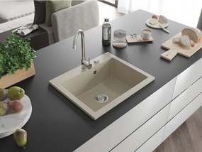 Mexen Elix granieten gootsteen 1-kamer 600 x 500 mm, beige, chrom sifon - 6525601005-69