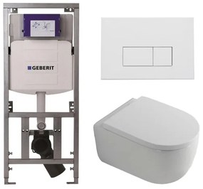 QeramiQ Dely Swirl Toiletset - 36.3x51.7cm - Geberit UP320 Burda inbouwreservoir - 35mm zitting - mat witte metalen bedieningsplaat - rechthoekige knoppen - wit glans 0701131/SW706191/SW1000767/SW1026256