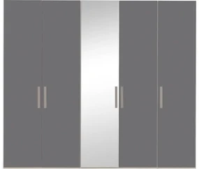 Goossens Kledingkast Easy Storage Ddk, Kledingkast 253 cm breed, 220 cm hoog, 4x glas draaideur en 1x spiegel draaideur midden