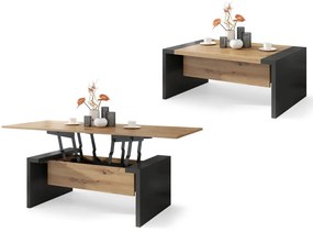 SPACE eiken artisan / antraciet, opklapbare salontafel, in hoogte verstelbaar